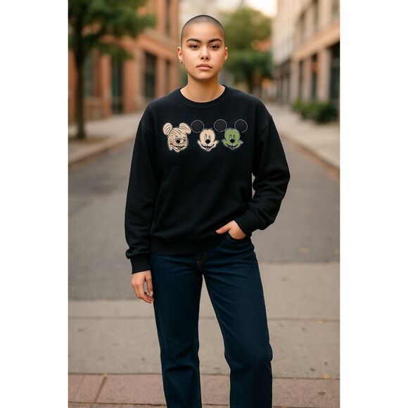Disney Mickey Mouse Sweatshirt Juniors XL Halloween Black Mummy Frankenstein NWT - Picture 1 of 7